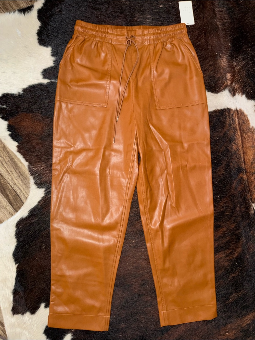 a new day Tan Faux Leather Drawstring Pants